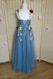 Blue Tulle A-line Formal Dress with Floral HZ0307