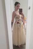 Blue Tulle A-line Formal Dress with Floral HZ0307