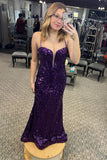 Straps Purple Sequin Long Party HZ0307