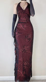 2000S' Formal Dresses Red Black Halter Prom Dress Lace Sheath Party HZ0307