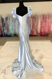 Short Puff Sleeves Light Blue Mermaid Formal HZ0307