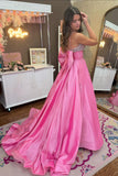 Beaded Pink Satin A-line Long Formal Dress with HZ0307