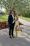 Straps Yellow Ruched Long Party Dress with HZ0307