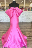 Bow Front Pink Satin Mermaid Long Formal HZ0307