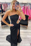 Beaded One Shoulder Black Cutous Long Prom HZ0307