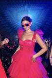 Fuchsia Tiered Ruffles Tulle Party HZ0307