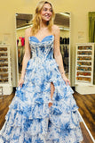 Blue Sweetheart Lace Floral Ruffle Dress with HZ0307