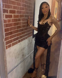Black Appliques Beaded Tight Homecoming Dresses Mini Party HZ0307