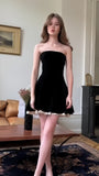 Black Strapless Homecoming Dresses Velvet A-line Hoco Party HZ0307
