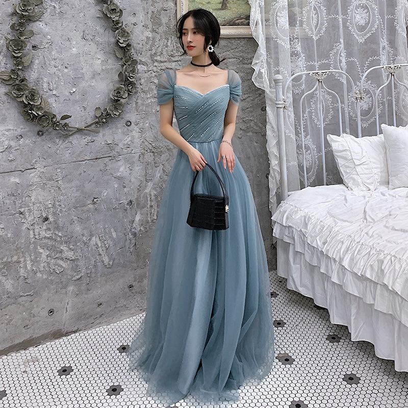Blue Tulle Long Prom Dress - A-Line Evening HZ0307