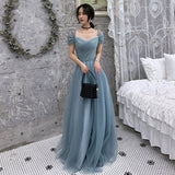 Blue Tulle Long Prom Dress - A-Line Evening HZ0307