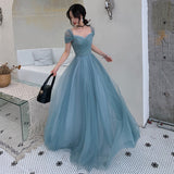 Blue Tulle Long Prom Dress - A-Line Evening HZ0307