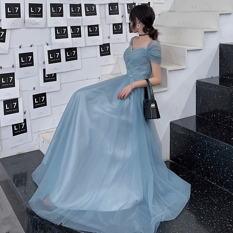 Blue Tulle Long Prom Dress - A-Line Evening HZ0307