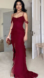 Burgundy Chiffon Prom Dress - Sexy Mermaid Evening HZ0307