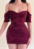 Burgundy Lace Floral Homecoming Dresses Tight Spaghetti Straps Hoco HZ0307