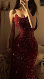 Burgundy Sequin Mermaid Prom Dresses Floor Length Senior Prom HZ0307