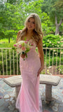Chic Pink Applique Bodycon Prom Dress With Cross HZ0307