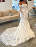 Classic Mermaid Lace Beaded Wedding Dresses Off The Shoulder Bridal HZ0307