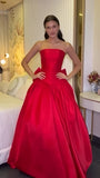Classic Red Strapless Prom Dresses Long Evening Party Ball Gown With HZ0307