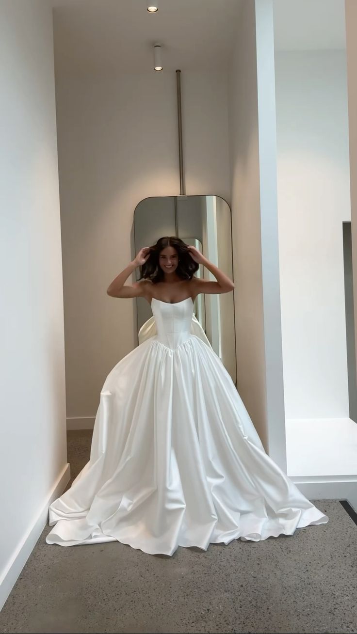 Classic White Strapless Wedding Dress, A-Line Satin Bridal Dress, HZ0307