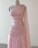 Classy A Line One Shoulder Pink Chiffon Evening Gown Prom Dresses , HZ0307