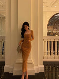 Classy Mermaid Square neckline Orange Prom Dresses Birthday Outfits Evening Gown , HZ0307