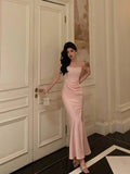Classy Sheath Spaghetti Straps Pink Satin Prom Dresses Birthday Outfits Evening Gown, HZ0307