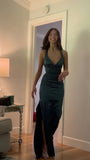 Dark Green Slim Prom Dresses Long Evening Party Dress Satin Formal HZ0307