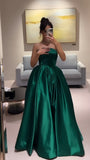 Dark Green Strapless Prom Dresses Long Evening Party HZ0307