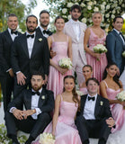Elegant A Line V Neckline Bridesmaid Dress,Floor-length Satin Long Pink Evening Dress Prom Dresses , HZ0307