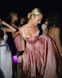Elegant A Line V Neckline Bridesmaid Dress,Floor-length Satin Long Pink Evening Dress Prom Dresses , HZ0307
