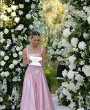 Elegant A Line V Neckline Bridesmaid Dress,Floor-length Satin Long Pink Evening Dress Prom Dresses , HZ0307