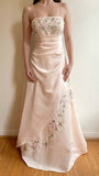 Elegant Champagne Floral Embroidery Long Prom Dresses School Event HZ0307