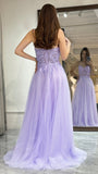 Elegant Lilac A-line Tulle Prom Dresses Appliques Evening Party HZ0307
