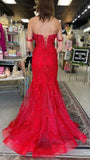 Elegant Red Mermaid Applqiues Beaded Prom Dresses Long Evening Party HZ0307