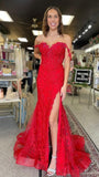 Elegant Red Mermaid Applqiues Beaded Prom Dresses Long Evening Party HZ0307