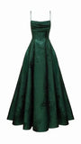 Emerald Green Floral Print A-line Long Prom Dresses Evening Party HZ0307