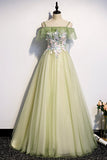 Fairy Off the Shoulder Green Floral Long Party HZ0307