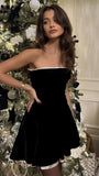 Fake Double Layers Black Homecoming Dress Strapless A-line Party Dress Short Formal Gown, HZ0307