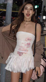 Fashion White Floral Mini Homecoming Dresses Strapless Short Prom HZ0307