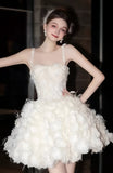 France Romantic Spaghetti Straps Wedding Dresses Floral Short Light Weight Bridal HZ0307
