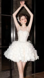 France Romantic Spaghetti Straps Wedding Dresses Floral Short Light Weight Bridal HZ0307