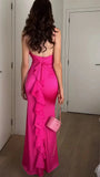 Fuchsia Ruffle Prom Dresses, Sexy Backless Mermaid Party Dress HZ0307