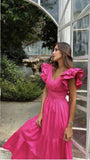 Fuchsia V-Neck Prom Dresses, A-Line Evening Gown, HZ0307