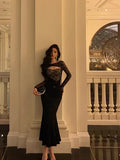 Gorgeous Mermaid Black Lace Date Night Dress Long Prom Dresses Birthday Outfits, HZ0307