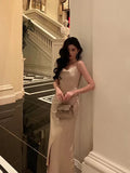 Gorgeous Mermaid Spaghetti Straps Champagne Slit Date Night Dress Prom Dresses Birthday Outfits , HZ0307
