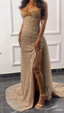 Gorgeous Mermaid Spaghetti Straps Floor Length Sequin Slit Evening Dress Prom Dresses, HZ0307