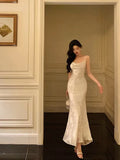 Gorgeous Mermaid Spaghetti Straps Ivory Satin Date Night Dress Prom Dresses Birthday Outfits , HZ0307