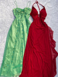 Green Beaded Spaghetti Straps Party Dress, Chiffon Prom Evening HZ0307
