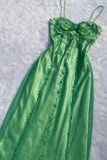 Green Beaded Spaghetti Straps Party Dress, Chiffon Prom Evening HZ0307